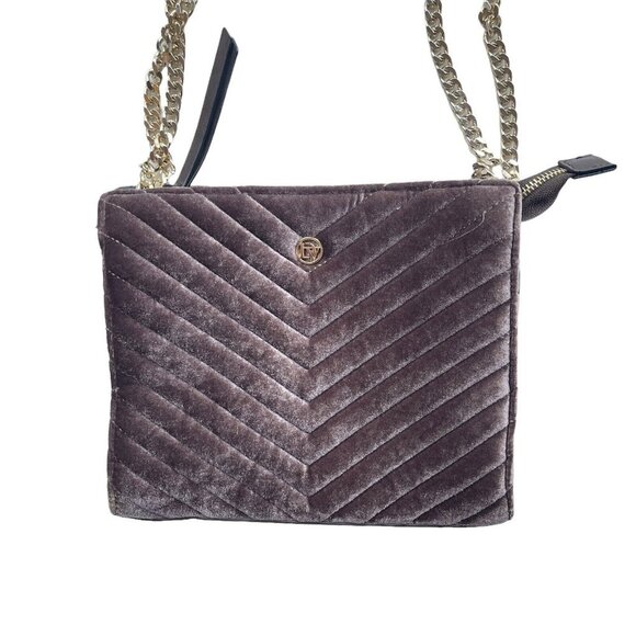 La Diva Purple Velvet Velour Quilted Convertible Crossbody Bag Business Glam - Picture 3 of 9
